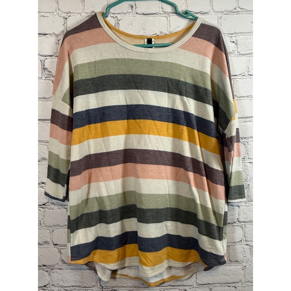 Lovely Souls Striped Top 3/4 Sleeve Round Neck Casual Pullover, Size Small